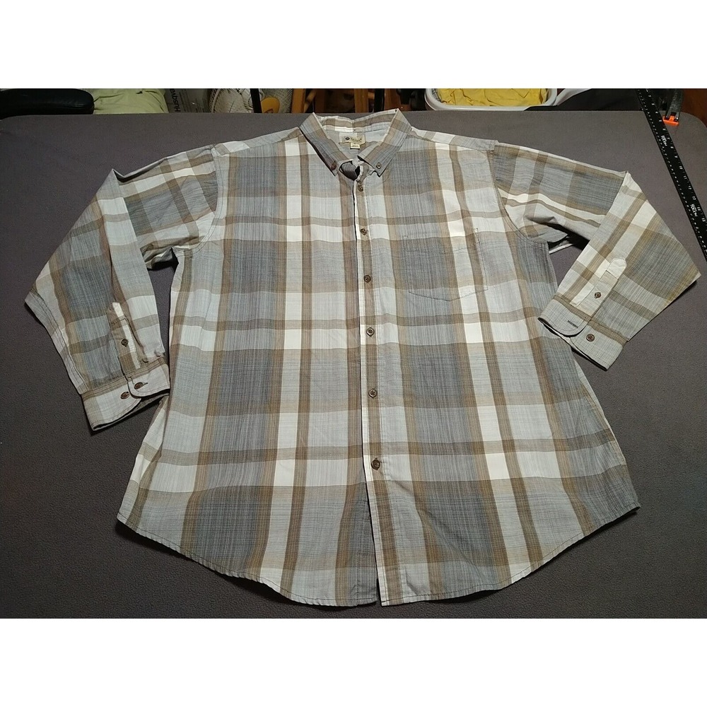 Haggar Shirt Men XL Gray Plaid Long Sleeve Button Up Office Work Dad Classic